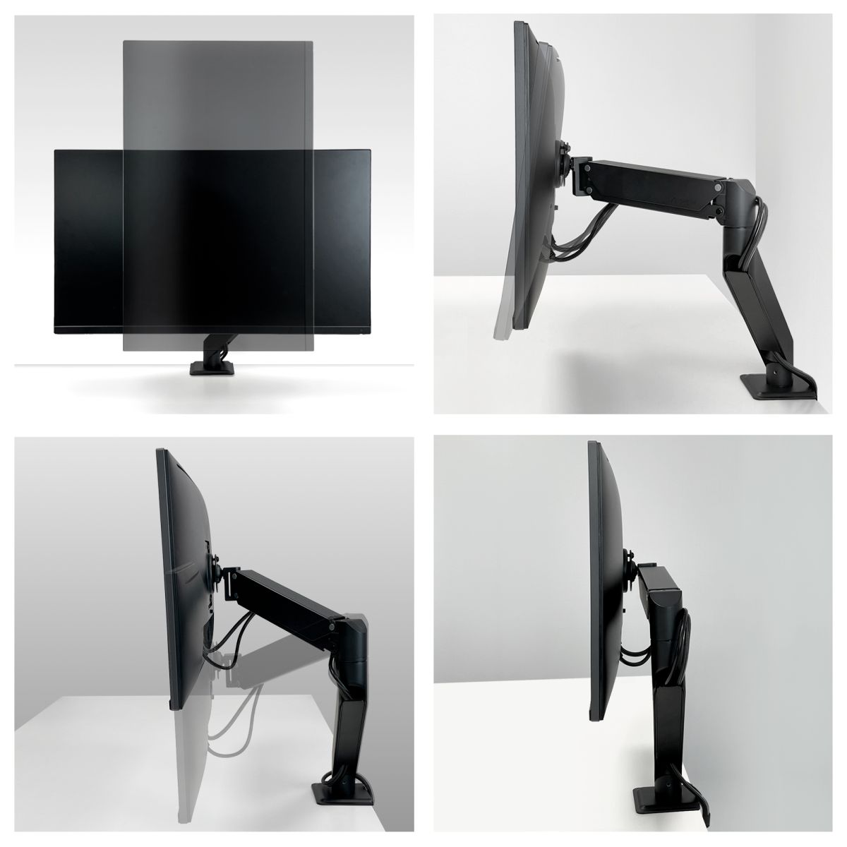 x1-3d-feature-full-motion The Arctic X1-3D monitor arm shown in four views from different angles