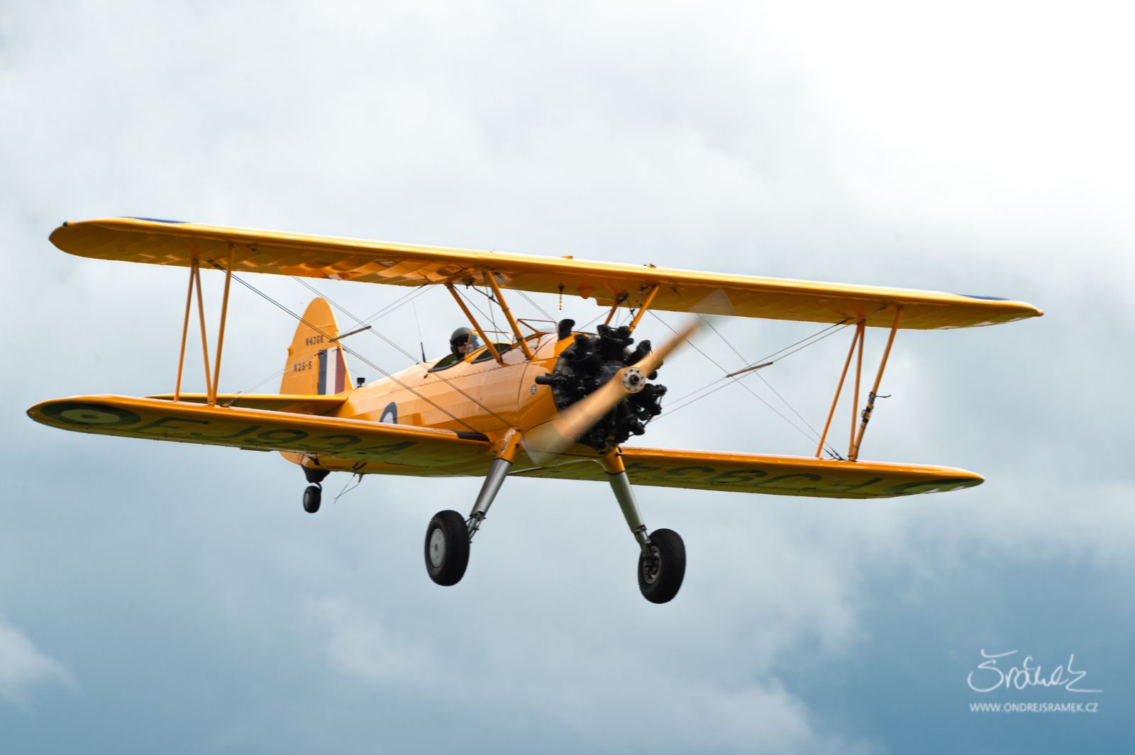 A-75N Stearman An A-75N Stearman biplane in flight against clouds
