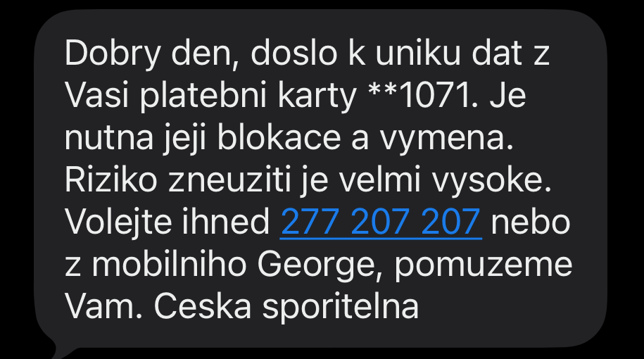 Varovná SMS z České spořitelny